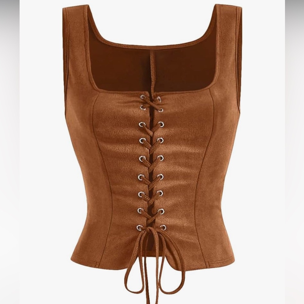 Women's Tan Brown Lace-Up Renaissance Bodice/Vest/Corset